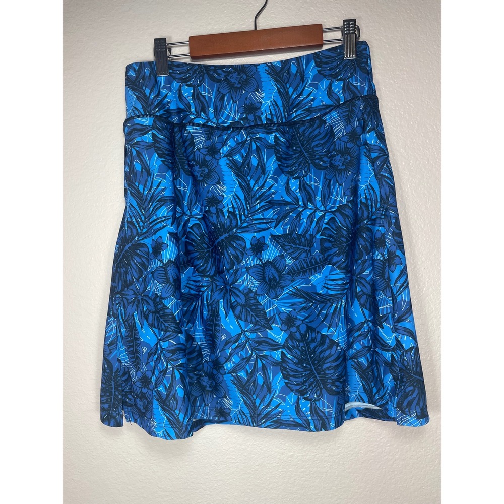 Beroy Women Blue Tropical‎ Palm Floral Athletic Skort Built-in Shorts Pockets M